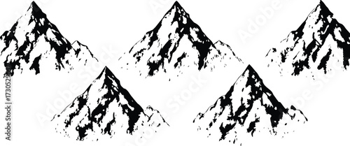 Set of Scared Mountain  halftone stipple effect collection set Vector for urban design. Grunge punk Y2K collage design, Brutalist noisy retro photocopy background with mound. Vector illustration. Eps 