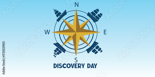 Discovery Day Celebration Vector Illustration with Compass and Ships
