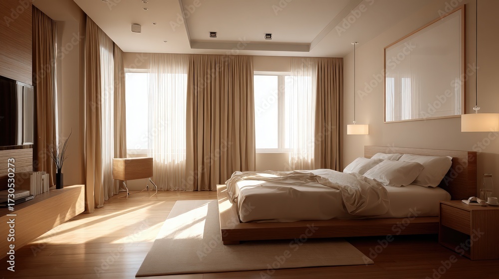 Fototapeta premium Modern Bedroom with Platform Bed