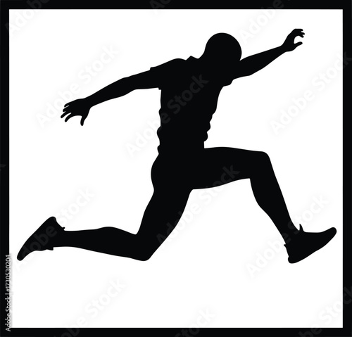 Black silhouette of a man in a long jump pose athletic, long jump, silhouette, man, athletic, action, sport, fitness, exercise, movement, energy, dynamic, leap, airborne, active, recreation, fun, jump