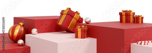 Christmas gifts and decorations with transparent background