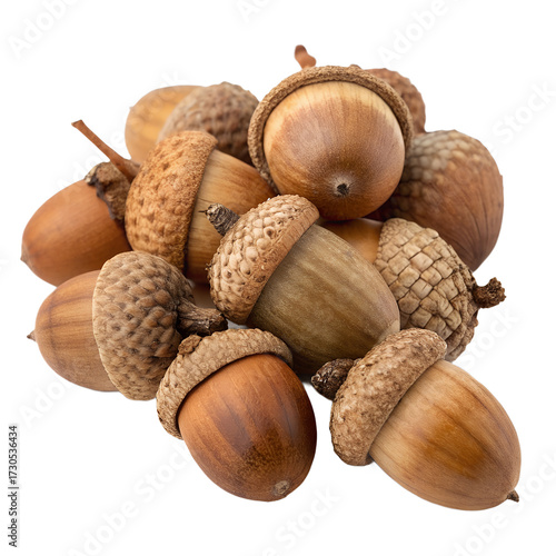 a handful of acorns isolated on transparent background