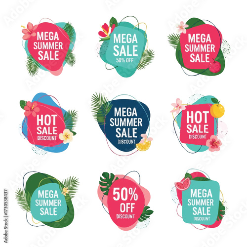 Colorful Summer Sale Banners with Floral Elements.