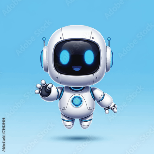 Cute Friendly Robot Character Waving Hello.