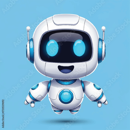 Cute futuristic robot character a friendly AI chatbot mascot.