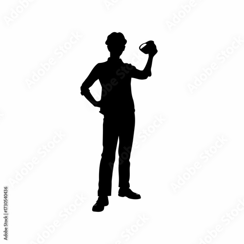 Silhouette of technologist teaching teachers vr headset use isolated on white background