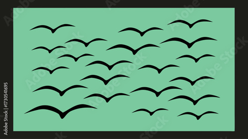 Flock of birds soaring freely, inspiring hope and limitless possibilities, simple and elegant design perfect for nature lovers, originally created as vector art
