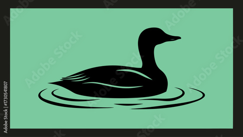 Elegant black swan swimming peacefully on water, graceful silhouette, ideal for nature logos, serene and simple aquatic wildlife illustration