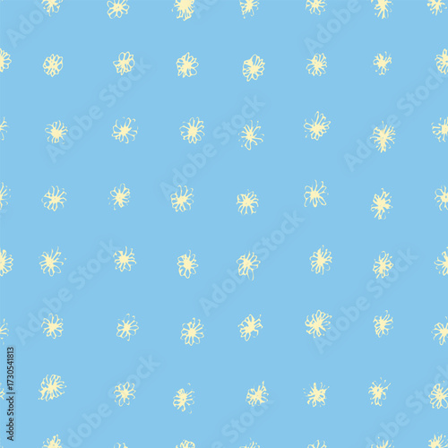 Hand drawn ink doodle naive style seamless pattern with black daisy flowers. Minimalistic floral background.