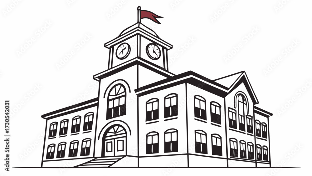 Fototapeta premium Classic school building with clock tower and flag