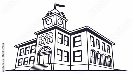Classic building with clock tower and flag