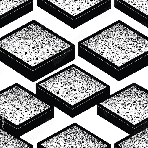Vibrant green grass and reeds sway gently in the wind, a fresh detail of nature's bright spring growthBlack and white square pattern food market illustration with a subtle texture design