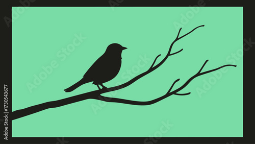Elegant bird silhouette perched on a branch, creating a peaceful and natural scene perfect for nature lovers and artistic designs, originally a vector graphic