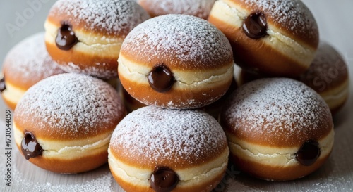 Delicious Fresh Donuts Filled With Chocolate And Powdered Sugar