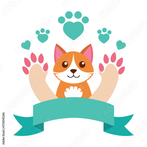 Cute cartoon corgi dog with paws and hearts