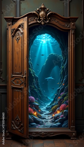 Antique Wardrobe Revealing Hidden Underwater Cave