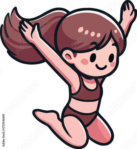 飛び込む姿勢の水着女性のイラスト