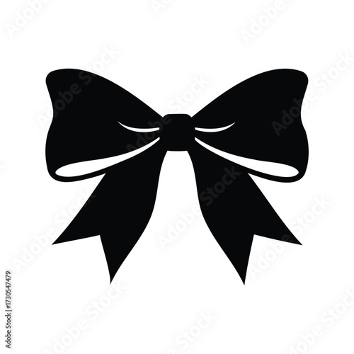 Elegant black silhouette of a decorative ribbon bow on a white background, decorative bow silhouette vector illustration