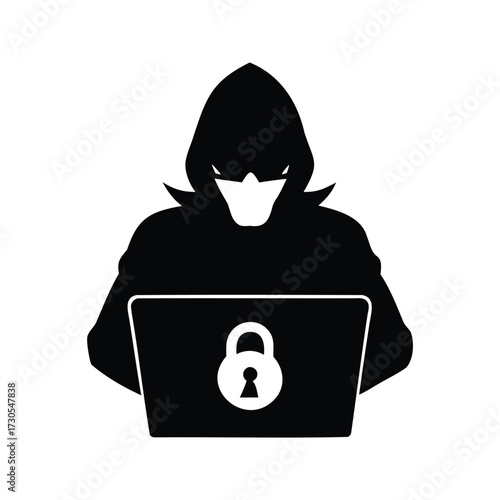 Silhouette of a Hacker in a Hoodie Exploiting a Security Vulnerability, hacker cracking encryption silhouette vector illustration
