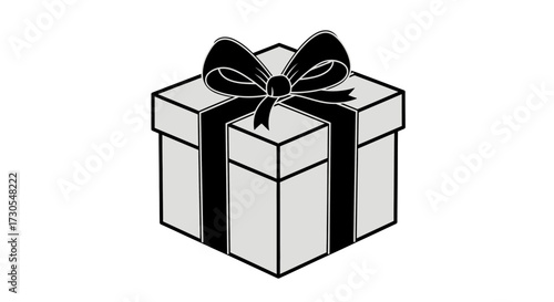 A simple illustration depicting a wrapped gift box with a decorative bow on top.