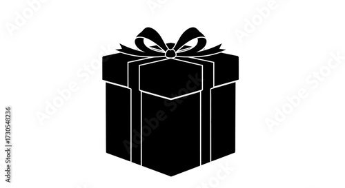 Black silhouette of a gift box with a ribbon bow on top, isolated on a white background.