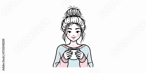 Girl with messy bun drinking coffee