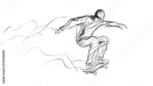Skateboarder performing tricks while skating in dynamic motion, transparent background