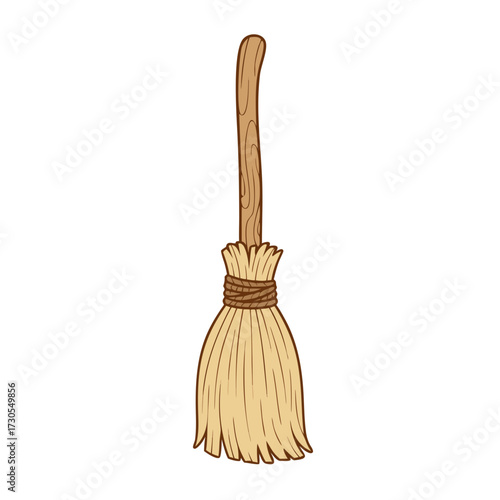 Broom illustration, flat design, natural colors, cleaning and household