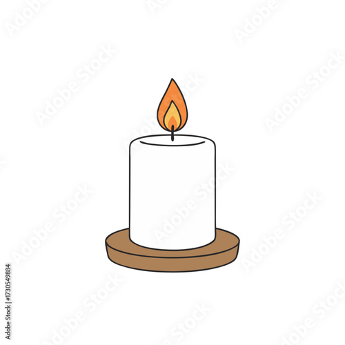 Burning candle illustration, flat design, natural colors, light and ambiance concept