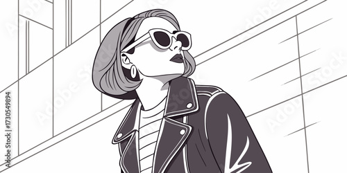 Stylish woman with sunglasses and leather jacket