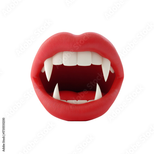 Stylized Vampire Fangs and Lips Illustration Floating on Isolated Transparent Canvas