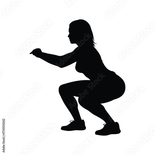 Silhouette of a woman doing a squat exercise for fitness and strength, woman doing squats silhouette vector illustration