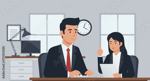 Business professionals having a meeting in an office setting, discussing work and collaboration to achieve company goals