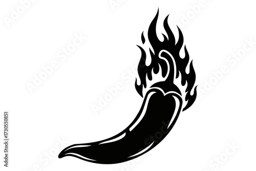 Silhouette illustration of a fiery chili pepper symbol representing spicy heat and flavor