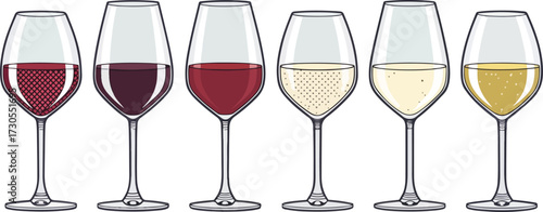 Colorful Wine Glass Vector Set – Red Wine, White Wine, Cocktail, and Party Drink Illustration