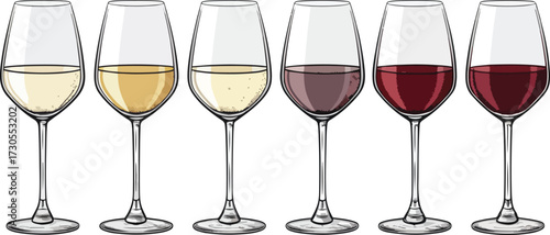 Colorful Wine Glass Vector Set – Red Wine, White Wine, Cocktail, and Party Drink Illustration