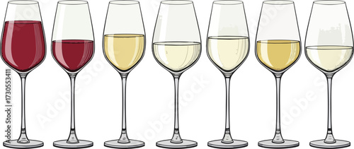 Colorful Wine Glass Vector Set – Red Wine, White Wine, Cocktail, and Party Drink Illustration
