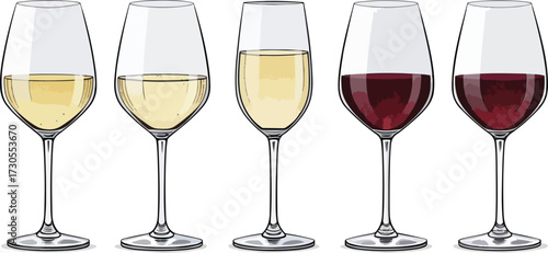 Colorful Wine Glass Vector Set – Red Wine, White Wine, Cocktail, and Party Drink Illustration