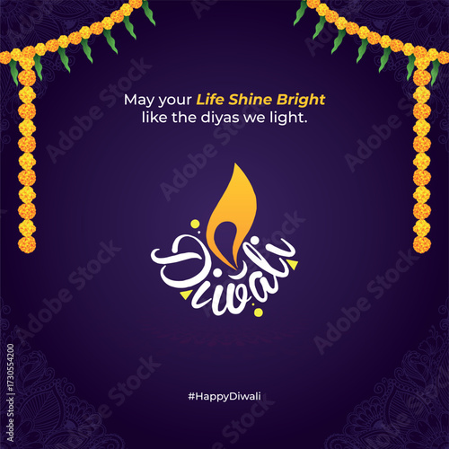 May your Life Shine Bright like the diyas we light. Happy diwali and Calligraphy and iconic diwali.