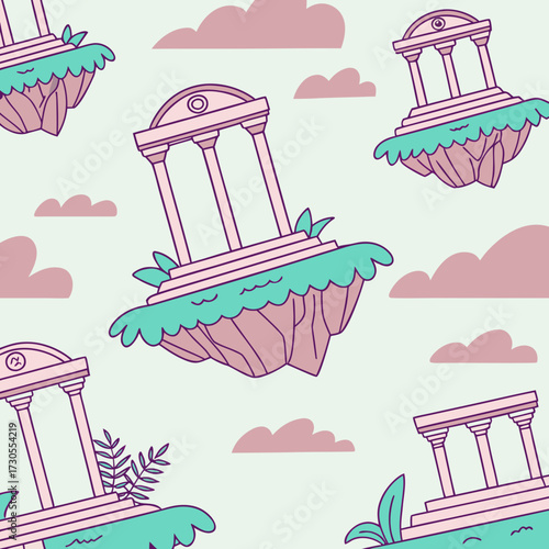 Floating Ancient Ruins A Whimsical Architectural Fantasy.