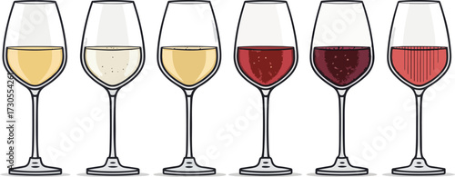 Colorful Wine Glass Vector Set – Red Wine, White Wine, Cocktail, and Party Drink Illustration
