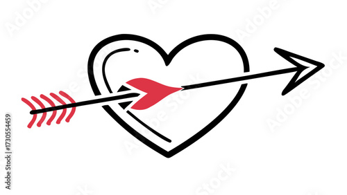Bold Heart Pierced by Cupid's Arrow Graphic Symbolizing Love and Romance, Ideal for Valentine's Day Promotions and Expressing Affection in Creative Projects