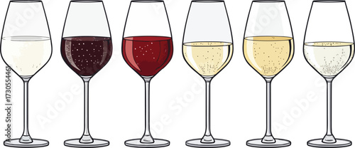 Colorful Wine Glass Vector Set – Red Wine, White Wine, Cocktail, and Party Drink Illustration