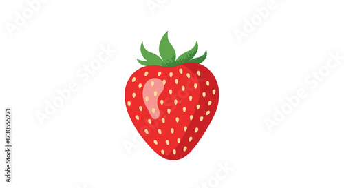 A single delicious ripe red strawberry with green leaves on top.