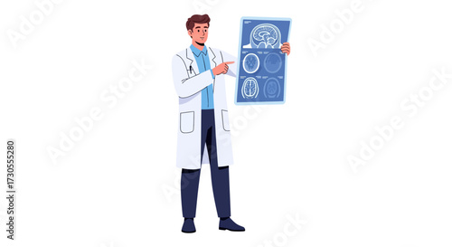 Medical Professional Analyzing Brain Scan Doctor in White Coat Discussing Diagnostics Findings