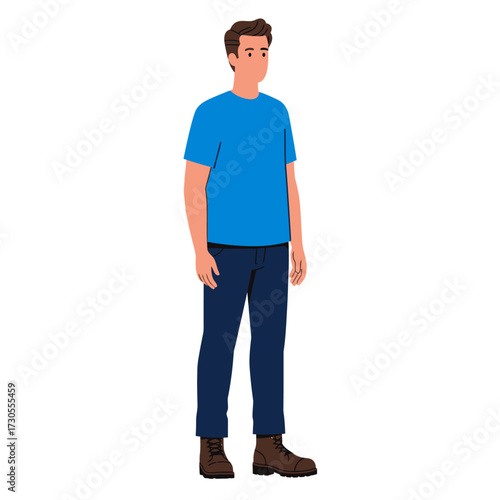 A full-body illustration of a man standing in a casual pose, looking slightly to the side.