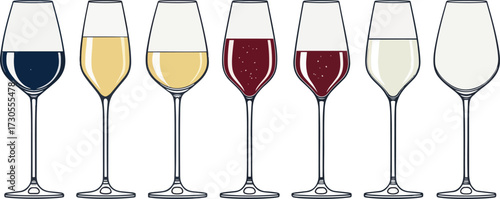 Colorful Wine Glass Vector Set – Red Wine, White Wine, Cocktail, and Party Drink Illustration