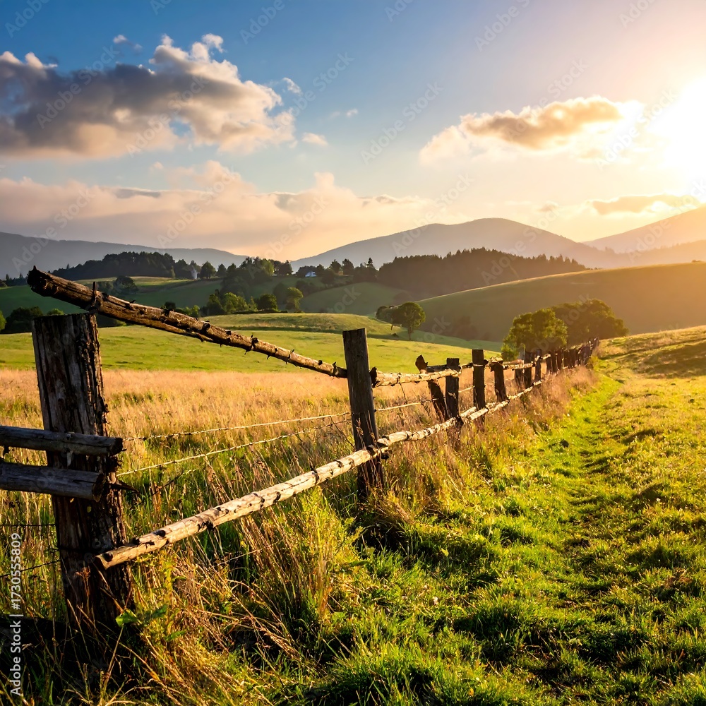 Obraz premium Rustic countryside sunset