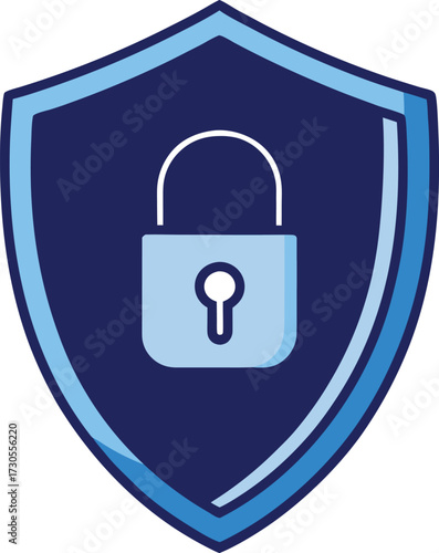 Dark blue shield with light blue padlock icon security protection vector illustration EPS file download.
