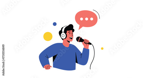 Man wearing headphones singing into a microphone.